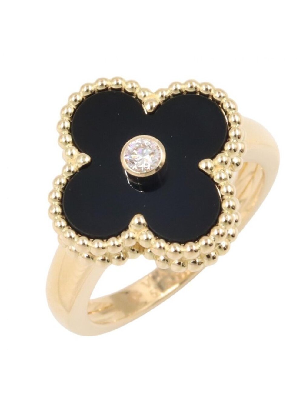 Van Cleef & Arpels Ring Vintage Alhambra Onyx 18k Diamond